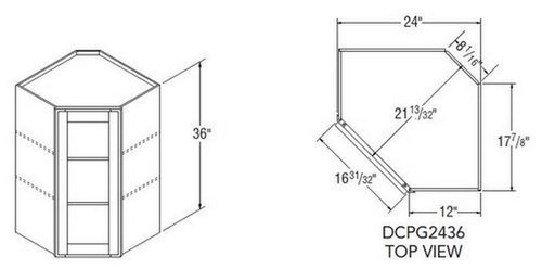 Aristokraft Cabinetry Select Series Durham PureStyle Diagonal Corner Cabinet Without Mullions DCPG2436R Hinged Right