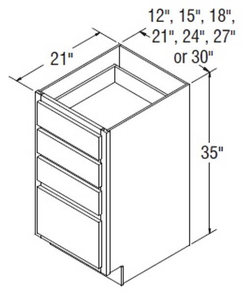 Aristokraft Cabinetry Select Series Korbett Maple Vanity Four Drawer Base VDB3035-4