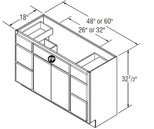 Aristokraft Cabinetry Select Series Winstead Paint 5 Piece Vanity Double Drawer Base VDDB6032.518