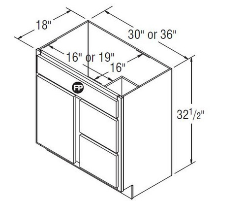 Aristokraft Cabinetry Select Series Wentworth Maple Vanity With Drawer Base VSD3632.518R Hinged Right