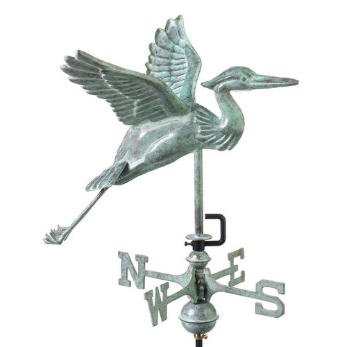 Good Directions - Blue Heron Cottage Weathervane - Blue Verde Copper w/ Roof Mount - 8805V1R