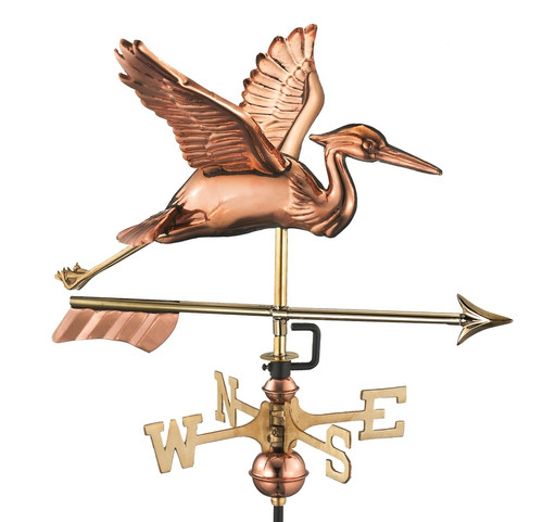 Good Directions - Blue Heron with Arrow Garden Weathervane - Pure Copper w/Garden Pole - 8805PAG