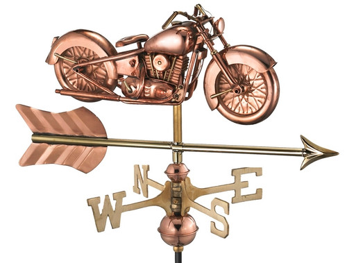 Good Directions - Motorcycle with Arrow Garden Weathervane - Pure Copper w/Garden Pole - 8846PAG