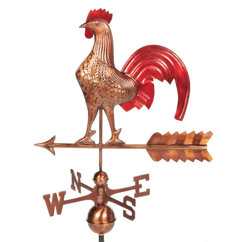 Good Directions - Rooster Weathervane - Pure Copper Hand Finished Multi-Color Patina - 501RED