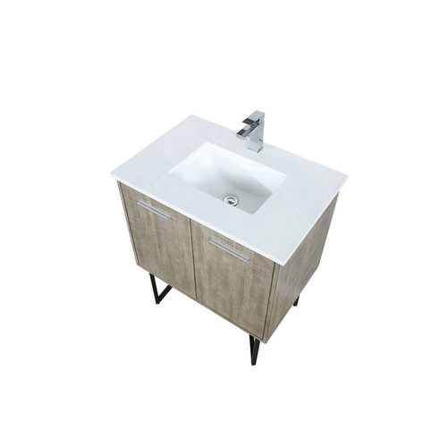 Lexora -  Lancy 30" Rustic Acacia Bathroom Vanity - White Quartz Top - White Square Sink -  Labaro Brushed Nickel Faucet Set - LLC30SKSOS000FBN