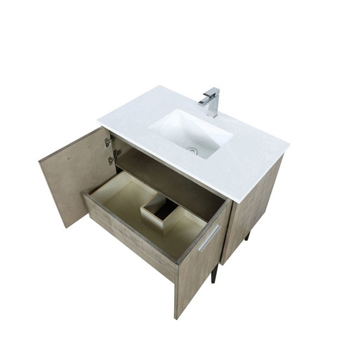 Lexora -  Lancy 36" Rustic Acacia Bathroom Vanity - White Quartz Top - White Square Sink -  Monte Chrome Faucet Set - LLC36SKSOS000FCH