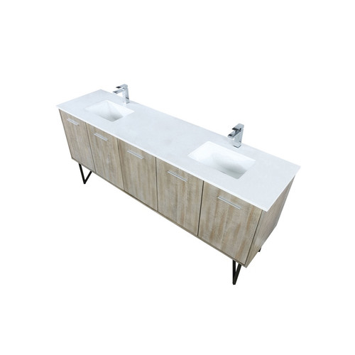 Lexora -  Lancy 80" Rustic Acacia Double Bathroom Vanity - White Quartz Top - White Square Sinks -  Labaro Rose Gold Faucet Set - LLC80DKSOS000FRG