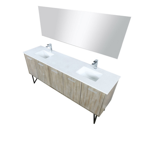 Lexora -  Lancy 80" Rustic Acacia Double Bathroom Vanity - White Quartz Top - White Square Sinks - Labaro Rose Gold Faucet Set -  70" Frameless Mirror - LLC80DKSOSM70FRG