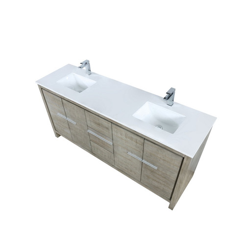 Lexora -  Lafarre 72" Rustic Acacia Double Bathroom Vanity - White Quartz Top - White Square Sinks -  Labaro Rose Gold Faucet Set - LLF72DKSOD000FRG