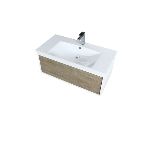 Lexora -  Scopi 36" Rustic Acacia Bathroom Vanity - Acrylic Composite Top with Integrated Sink -  Labaro Rose Gold Faucet Set - LSC36SRAOS000FRG
