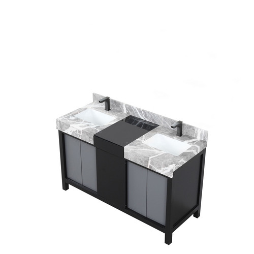 Lexora -  Zilara 55" Black  Grey Double Vanity - Castle Grey Marble Tops - White Square Sinks -  Balzani Gun Metal Faucet Set - LZ342255SLISFBG