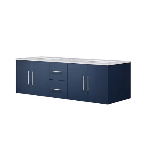Lexora -  Geneva 60" Navy Blue Double Vanity - White Carrara Marble Top - White Square Sinks  no Mirror - LG192260DEDS000