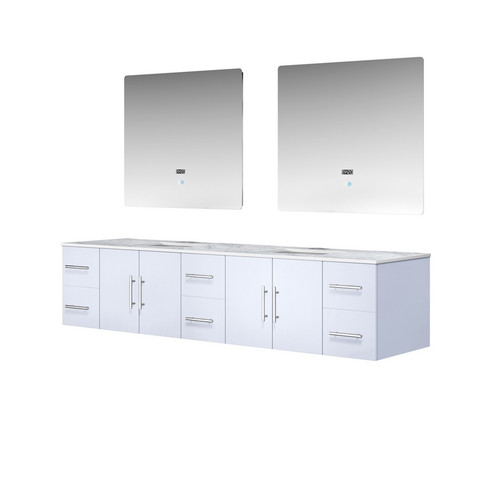 Lexora -  Geneva 84" Glossy White Double Vanity - White Carrara Marble Top - White Square Sinks  36" LED Mirrors - LG192284DMDSLM36