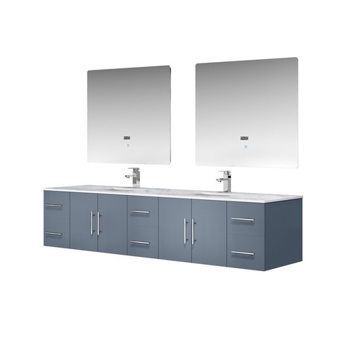 Lexora -  Geneva 84" Dark Grey Double Vanity - White Carrara Marble Top - White Square Sinks  36" LED Mirrors w/ Faucets - LG192284DBDSLM36F