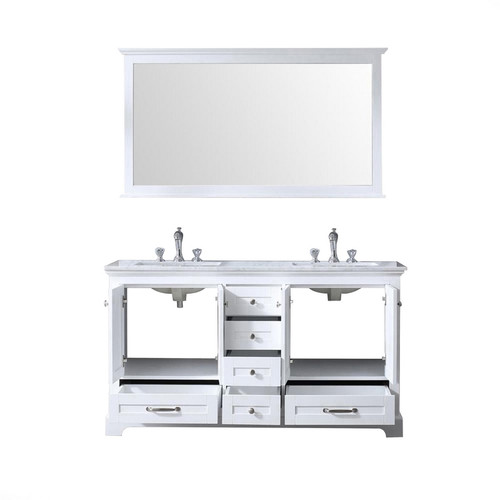 Lexora -  Dukes 60" White Double Vanity - White Carrara Marble Top - White Square Sinks  58" Mirror w/ Faucets - LD342260DADSM58F