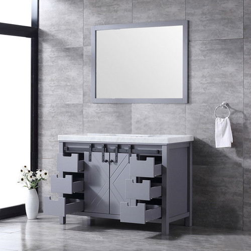 Lexora -  Marsyas 48" Dark Grey Single Vanity - White Carrara Marble Top - White Square Sink  44" Mirror - LM342248SBBSM44