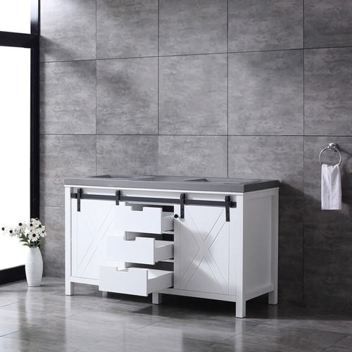 Lexora -  Marsyas 60" White Double Vanity - Grey Quartz Top - White Square Sinks  no Mirror - LM342260DAAS000