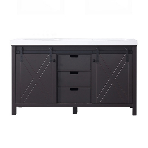 Lexora -  Marsyas 60" Brown Double Vanity - White Quartz Top - White Square Sinks  no Mirror - LM342260DCCS000