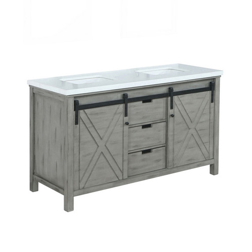 Lexora -  Marsyas 60" Ash Grey Double Vanity - White Quartz Top - White Square Sinks  no Mirror - LM342260DHCS000