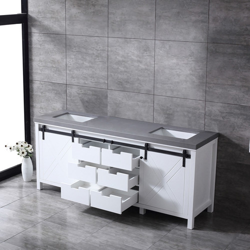 Lexora -  Marsyas 80" White Double Vanity - Grey Quartz Top - White Square Sinks  no Mirror - LM342280DAAS000
