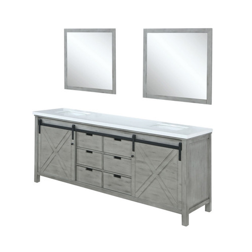 Lexora -  Marsyas 80" Ash Grey Double Vanity Ash Grey - White Quartz Top - White Square Sinks  30" Mirrors - LM342280DHCSM30