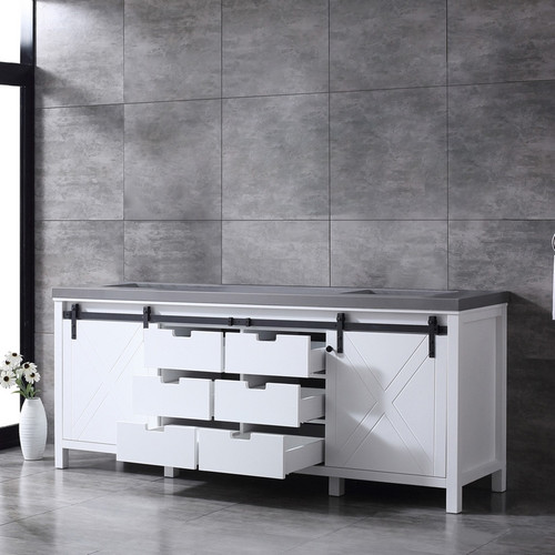 Lexora -  Marsyas 84" White Double Vanity - Grey Quartz Top - White Square Sinks  no Mirror - LM342284DAAS000