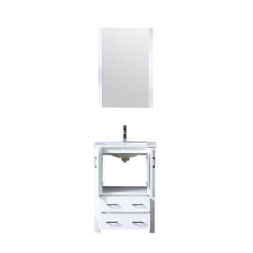 Lexora -  Volez 24" White Single Vanity - Integrated Top - White Integrated Square Sink  22" Mirror w/ Faucet - LV341824SAESM22F