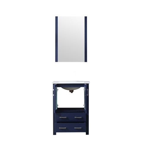 Lexora -  Volez 24" Navy Blue Single Vanity - Integrated Top - White Integrated Square Sink  22" Mirror - LV341824SEESM22