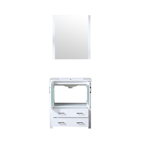 Lexora -  Volez 30" White Single Vanity - Integrated Top - White Integrated Square Sink  28" Mirror - LV341830SAESM28