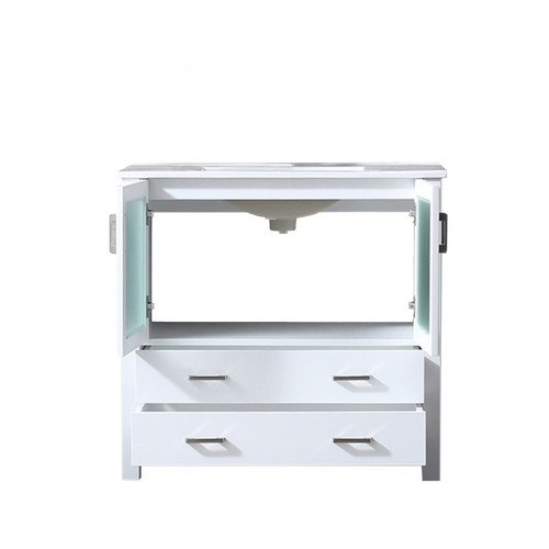 Lexora -  Volez 36" White Single Vanity - Integrated Top - White Integrated Square Sink  no Mirror - LV341836SAES000