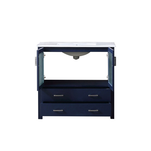 Lexora -  Volez 36" Navy Blue Single Vanity - Integrated Top - White Integrated Square Sink  no Mirror - LV341836SEES000