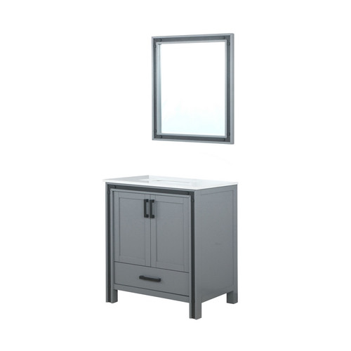 Lexora -  Ziva 30" Dark Grey Single Vanity - Cultured Marble Top - White Square Sink  28" Mirror - LZV352230SBJSM28