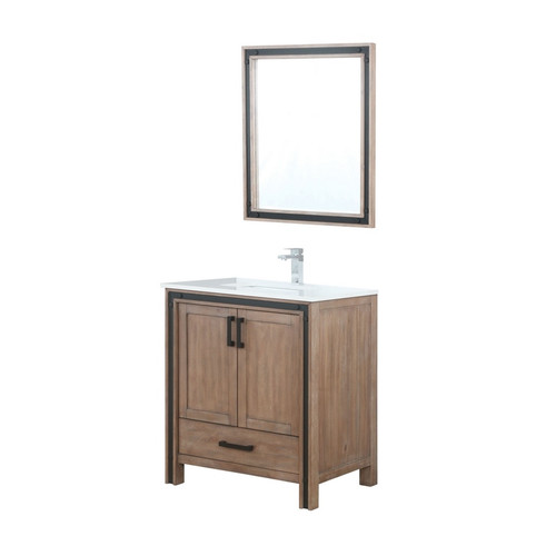 Lexora -  Ziva 30" Rustic Barnwood Single Vanity - Cultured Marble Top - White Square Sink  28" Mirror w/ Faucet - LZV352230SNJSM28F