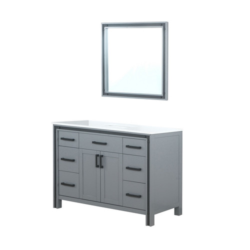 Lexora -  Ziva 48" Dark Grey Single Vanity - Cultured Marble Top - White Square Sink  34" Mirror - LZV352248SBJSM34