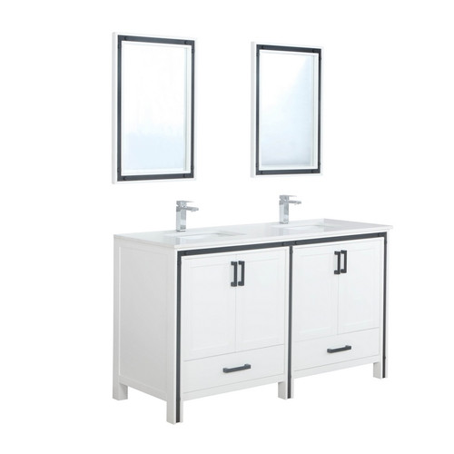 Lexora -  Ziva 60" White Double Vanity - Cultured Marble Top - White Square Sink  22" Mirrors w/ Faucet - LZV352260SAJSM22F