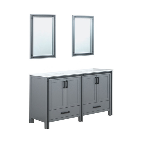 Lexora -  Ziva 60" Dark Grey Double Vanity - Cultured Marble Top - White Square Sink  22" Mirrors - LZV352260SBJSM22
