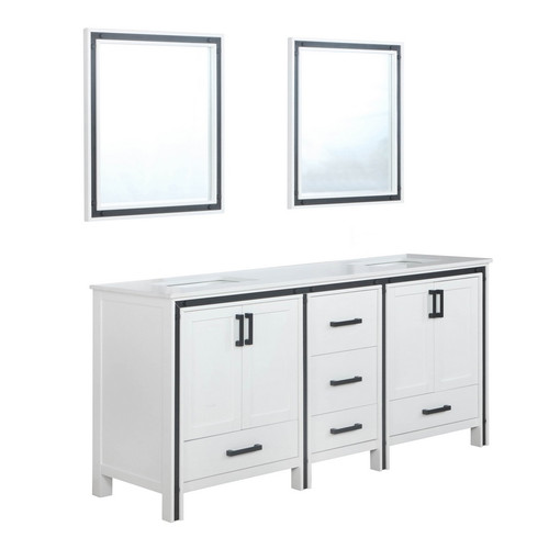 Lexora -  Ziva 72" White Double Vanity - Cultured Marble Top - White Square Sink  30" Mirrors - LZV352272SAJSM30