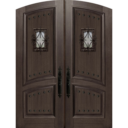WoodCraft | Arch Top 2 Panel Double with Speakeasy & Clavos | 8' Tall