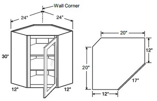 Ideal Cabinetry Glasgow Pebble Gray Angled Cabinet - Glass Doors - WA2430PFG-GPG