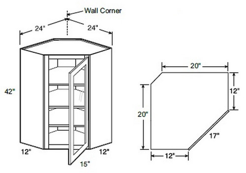 Ideal Cabinetry Glasgow Pebble Gray Angled Cabinet - Glass Doors - WA2442PFG-GPG