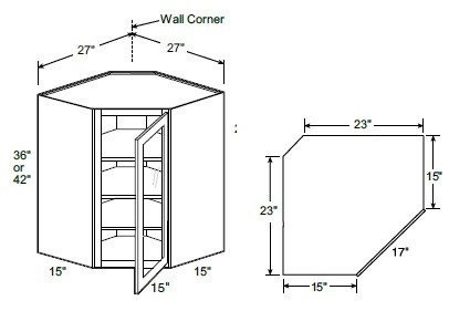 Ideal Cabinetry Glasgow Pebble Gray Angled Cabinet - Glass Doors - WA271542PFG-GPG