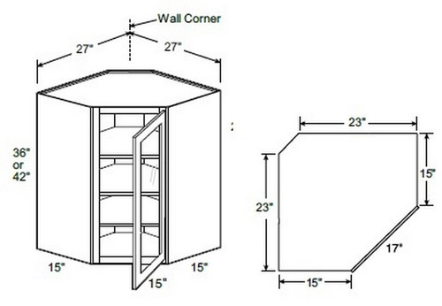 Ideal Cabinetry Glasgow Pebble Gray Angled Cabinet - Glass Doors - WA271542PFG-GPG