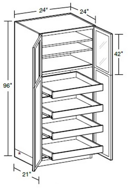 Ideal Cabinetry Glasgow Pebble Gray Pantry Cabinet - Glass Doors - U242496PFG-4T-GPG