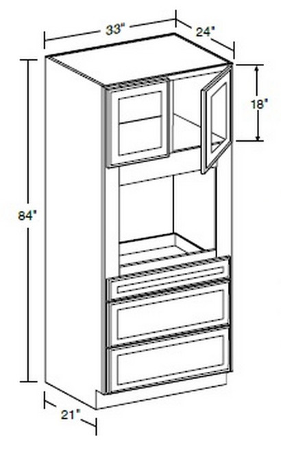 Ideal Cabinetry Glasgow Pebble Gray Oven Cabinet - Glass Doors - OC332484PFGU-GPG