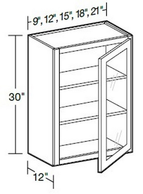 Ideal Cabinetry Glasgow Polar White Wall Cabinet - Glass Doors - W1230PFG-GPW