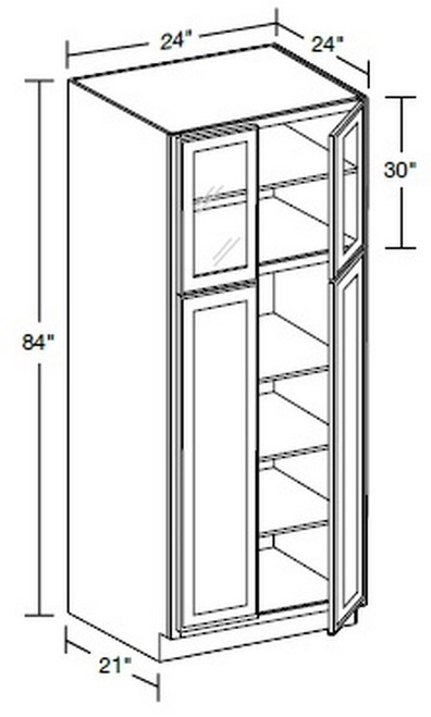 Ideal Cabinetry Glasgow Polar White Pantry Cabinet - Glass Doors - U242484PFG-GPW