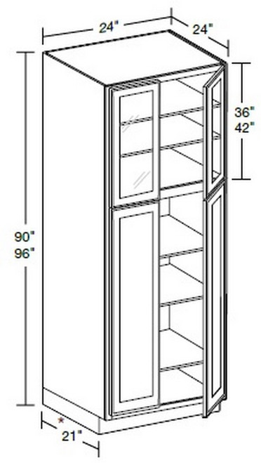 Ideal Cabinetry Glasgow Polar White Pantry Cabinet - Glass Doors - U242490PFG-GPW