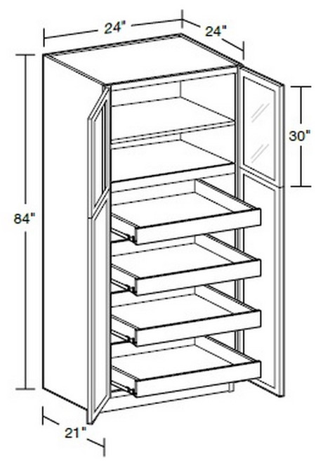 Ideal Cabinetry Glasgow Polar White Pantry Cabinet - Glass Doors - U242484PFG-4T-GPW