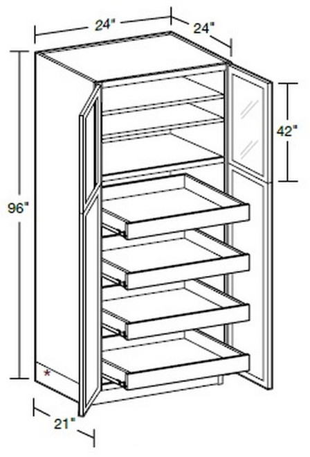Ideal Cabinetry Glasgow Polar White Pantry Cabinet - Glass Doors - U242496PFG-4T-GPW