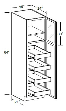Ideal Cabinetry Glasgow Polar White Pantry Cabinet - Glass Doors - U182484PFG-4T-GPW